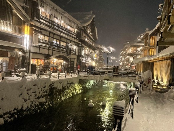Ginzan Onsen in winter.